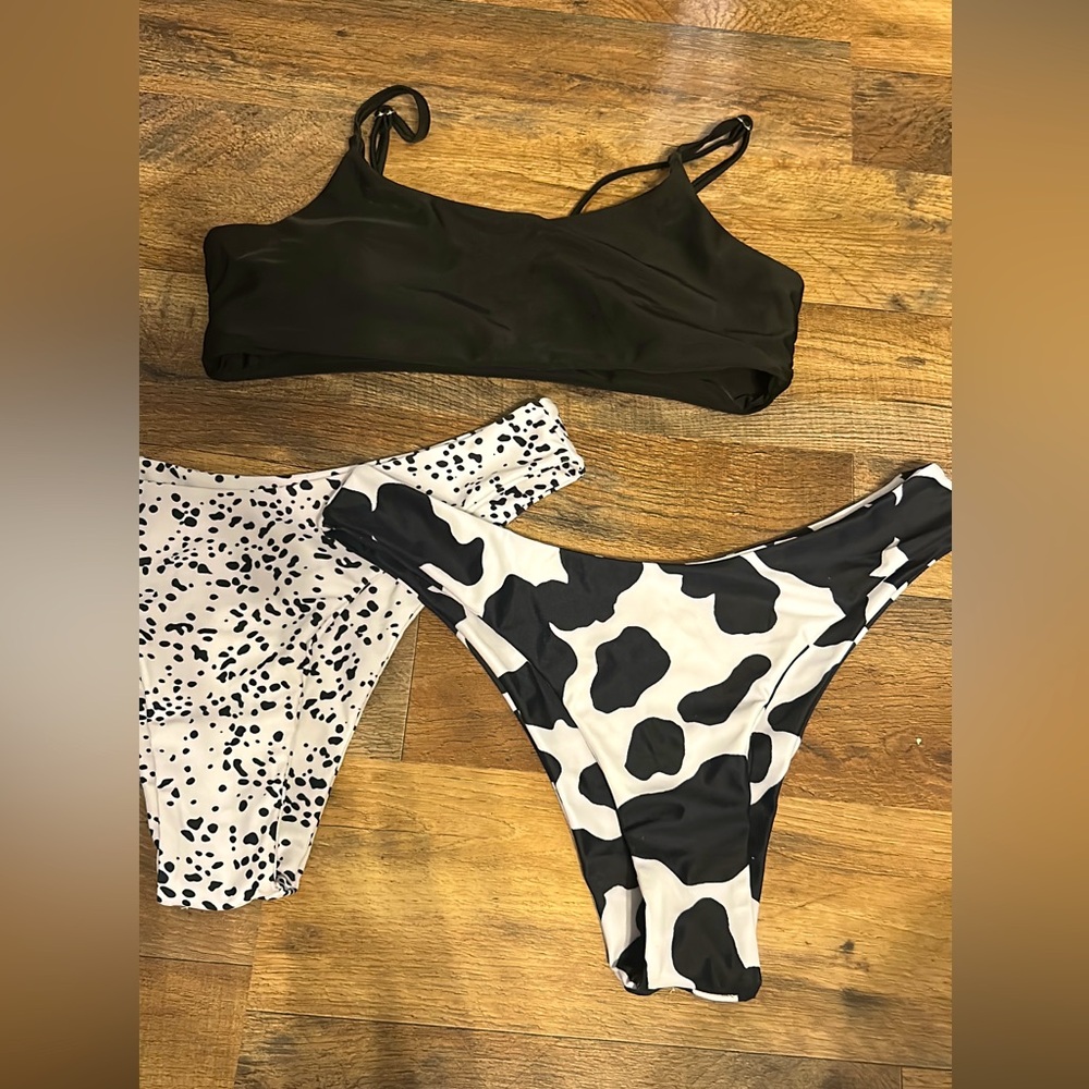 Black and white cow print or Dalmatian print bikini set
